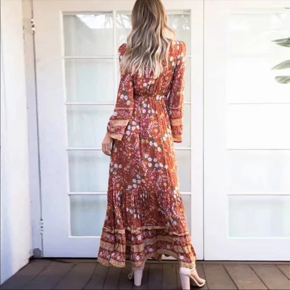 Long Sleeve Boho Floral Gypsy Print Maxi Dress - Picture 4 of 13